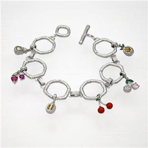 Copper Bracelets With Cherry Pave Zirconia Red Enamel Platinum Plated, approx 6-11mm, 20mm, 20cm length [FN49544]