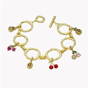 Copper Bracelets With Cherry Pave Zirconia Red Enamel Gold Plated, approx 6-11mm, 20mm, 20cm length [FN49545]