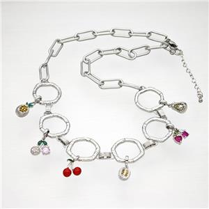 Copper Necklace With Cherry Pave Zirconia Red Enamel Platinum Plated, approx 6-11mm, 20mm, 44-49cm length [FN49546]