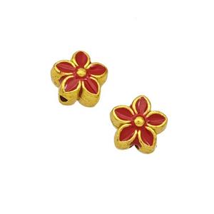 Copper Flower Beads Red Painted Gold Plated, approx 8mm [FN49570]