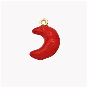 Copper Moon Pendant Red Enamel Gold Plated, approx 9-10mm [FN49573]