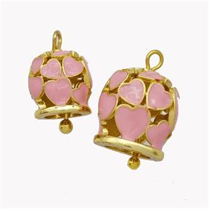 Copper Bell Pendant Pink Enamel Heart Gold Plated, approx 13mm [FN49586-L]