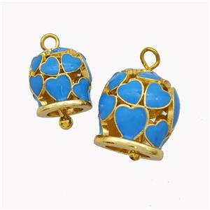 Copper Bell Pendant Blue Enamel Heart Gold Plated, approx 13mm [FN49587-L]