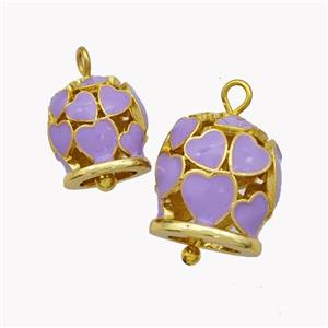Copper Bell Pendant Lavender Enamel Heart Gold Plated, approx 13mm [FN49588-L]