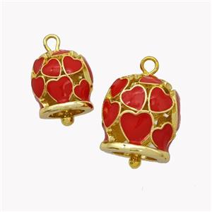 Copper Bell Pendant Red Enamel Heart Gold Plated, approx 13mm [FN49589-L]