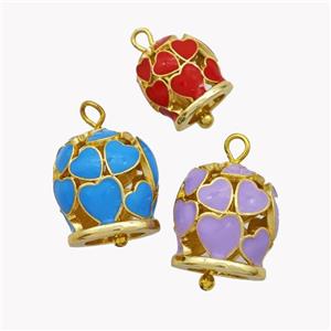 Copper Bell Pendant Enamel Heart Gold Plated Mixed, approx 13mm [FN49590-L]