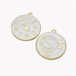 Copper Coin Pendant Crane Pensacola White Enamel Gold Plated, approx 22mm [FN49591]