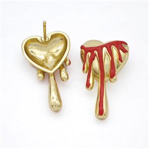 Copper Heart Stud Earrings Red Enamel Gold Plated, approx 15-25mm [FN49598]