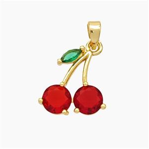 Copper Cherry Pendant Pave Crystal Glass Gold Plated, approx 14-15mm [FN49600]