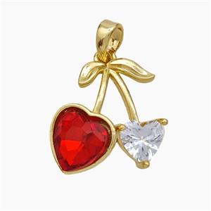 Copper Cherry Pendant Pave Crystal Glass Gold Plated, approx 17-18mm [FN49601]