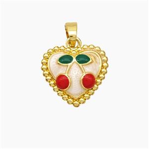 Copper Heart Cherry Pendant Enamel Gold Plated, approx 14mm [FN49606]