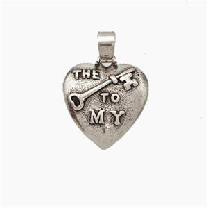 Copper Heart Key Pendant Antique Silver, approx 13mm [FN49625]