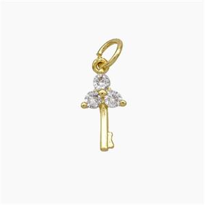 Copper Key Pendant Pave Zirconia Gold Plated, approx 6.5-12mm [FN49637]