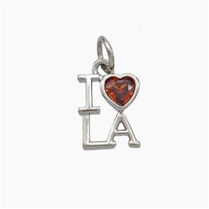 Copper LOVA Heart Pendant Pave Zirconia Platinum Plated, approx 8-10mm [FN49639]