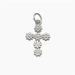 Copper Cross Pendant Flower Platinum Plated, approx 11-15mm [FN49642]