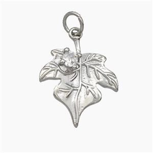 Copper Maple Leaf Pendant Pave Zirconia Platinum Plated, approx 15-18mm [FN49644]