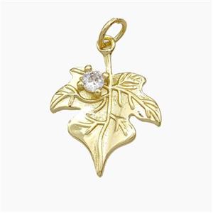 Copper Maple Leaf Pendant Pave Zirconia Gold Plated, approx 15-18mm [FN49645]