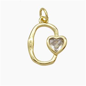 Copper Heart Pendant Pave Zirconia Gold Plated, approx 7mm, 10-15mm [FN49646]
