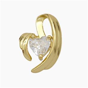 Copper Heart Pendant Pave Zirconia Angel Wings Gold Plated, approx 12-18mm [FN49648]