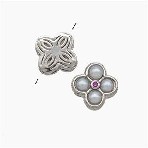 Copper Clover Beads Pave Pearlized Resin Platinum Plated, approx 10mm [FN49664]