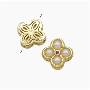 Copper Clover Beads Pave Pearlized Resin Gold Plated, approx 10mm [FN49665]