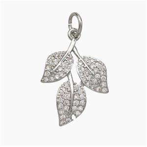 Copper Leaf Pendant Micropave Zirconia Platinum Plated, approx 14-18mm [FN49668]