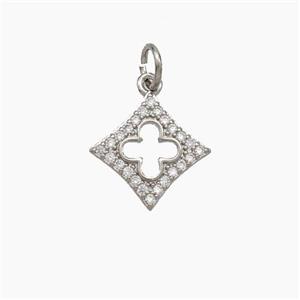 Copper Clover Pendant Micropave Zirconia Platinum Plated, approx 13mm [FN49672]