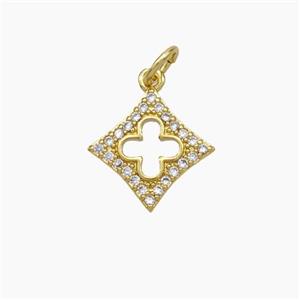 Copper Clover Pendant Micropave Zirconia Gold Plated, approx 13mm [FN49673]