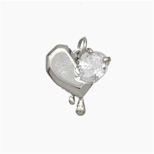 Copper Heart Pendant Pave Zirconia Platinum Plated, approx 14mm [FN49676]