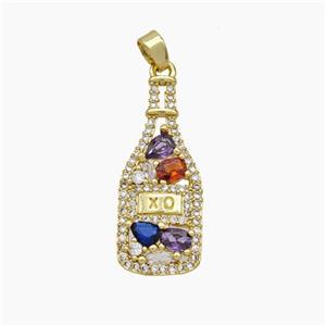 Wine XO Bottle Charms Copper Pendant Pave Zirconia Gold Plated, approx 11-26mm [FN49681]