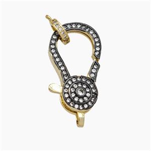 Copper Lobster Clasp Pendant Pave Zirconia Black Gold Plated, approx 14-28mm, 7.5mm dia [FN49682]