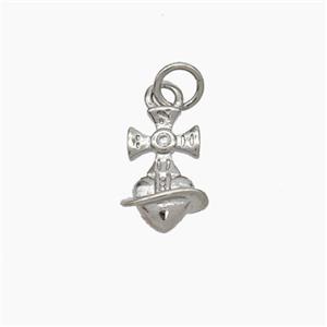 Copper Cross Heart Pendant Pave Zirconia Platinum Plated, approx 8-13mm [FN49696]