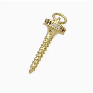 Copper Nail Pendant Pave Zirconia Gold Plated, approx 7-17mm [FN49706]