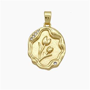 Copper Tulip Pendant Pave Zirconia Flower Gold Plated, approx 14-16mm [FN49719]