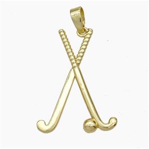 Golf Racket Charms Copper Pendant Sports Gold Plated, approx 18-25mm [FN49721]