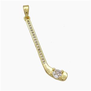 Golf Racket Charms Copper Pendant Pave Zirconia Sports Gold Plated, approx 10-35mm [FN49722]