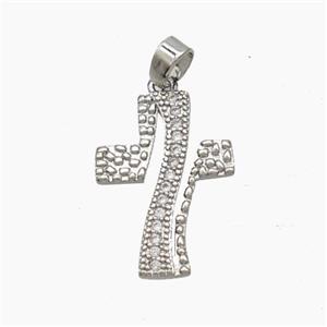 Copper Cross Pendant Pave Zirconia Platinum Plated, approx 13-18mm [FN49723]