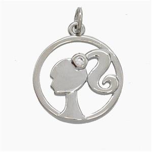 Copper Beauty Pendant Pave Zirconia Girls Platinum Plated, approx 17mm [FN49727]