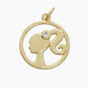 Copper Beauty Pendant Pave Zirconia Girls Gold Plated, approx 17mm [FN49728]