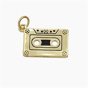 Cassette Tape Charms Copper Pendant Black Enamel Gold Plated, approx 10-16mm [FN49735]