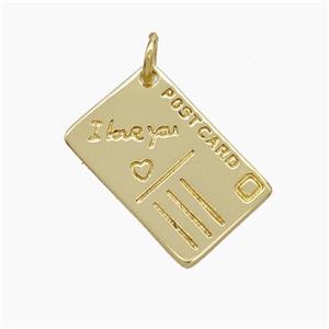 Post Card Charms Copper Pendant ILoveYou Gold Plated, approx 11.5-18mm [FN49736]