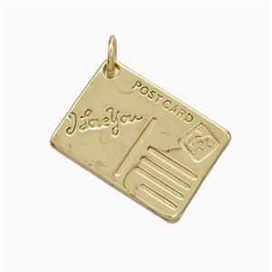 Post Card Charms Copper Pendant ILoveYou Gold Plated, approx 13-18mm [FN49738]
