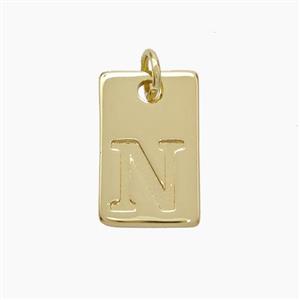 Copper Card Pendant Letter-N Gold Plated, approx 10-16mm [FN49752]