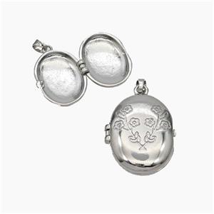 Copper Oval Locket Pendant Flower Platinum Plated, approx 16-22mm [FN49769]