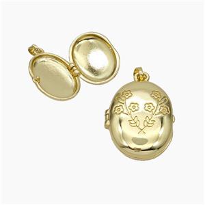 Copper Oval Locket Pendant Flower Gold Plated, approx 16-22mm [FN49770]