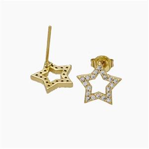 Copper Star Stud Earrings Pave Zirconia Gold Plated, approx 10.5mm [FN49775]