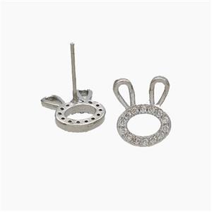 Copper Rabbit Stud Earrings Pave Zirconia Platinum Plated, approx 9-12mm [FN49780]