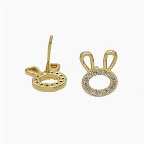 Copper Rabbit Stud Earrings Pave Zirconia Gold Plated, approx 9-12mm [FN49781]