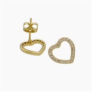 Copper Heart Stud Earrings Pave Zirconia Gold Plated, approx 11mm [FN49783]
