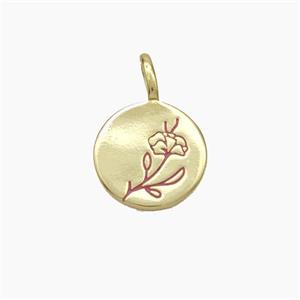 Copper Flower Pendant Enamel Circle Gold Plated, approx 12mm [FN49790]